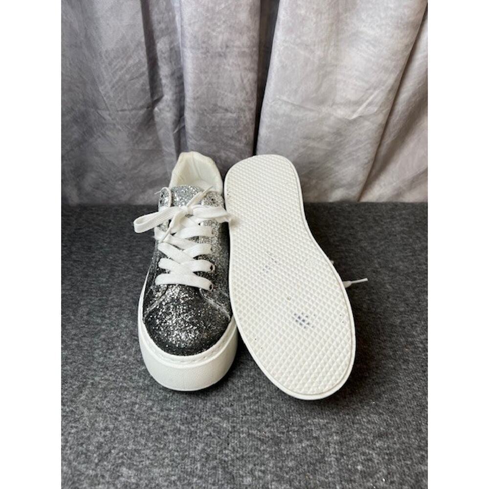 New York And Company Raphaela Silver Glittery Platform Sneakers Size 8.5 - Picture 10 of 11
